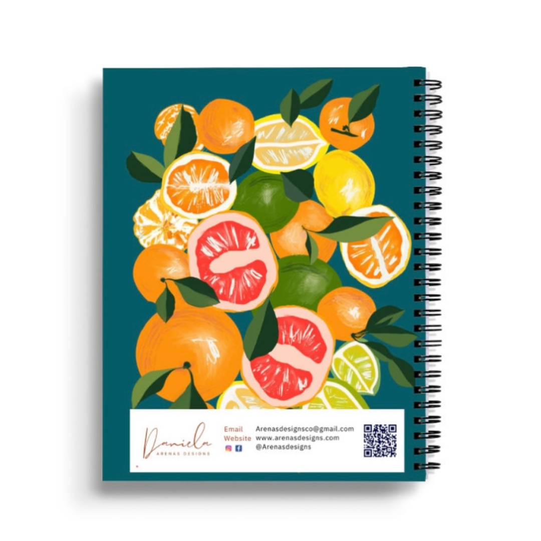 Lemons and Oranges on Blue art print Spiral Lined Notebook