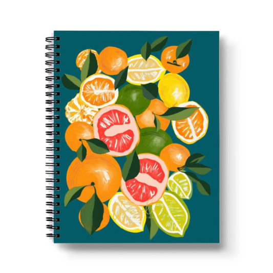 Lemons and Oranges on Blue art print Spiral Lined Notebook