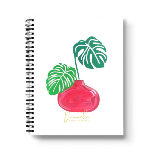 Monstera On Red Planter Spiral Lined Notebook