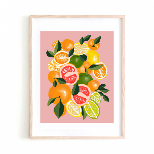 Lemons and Oranges on Pink art print