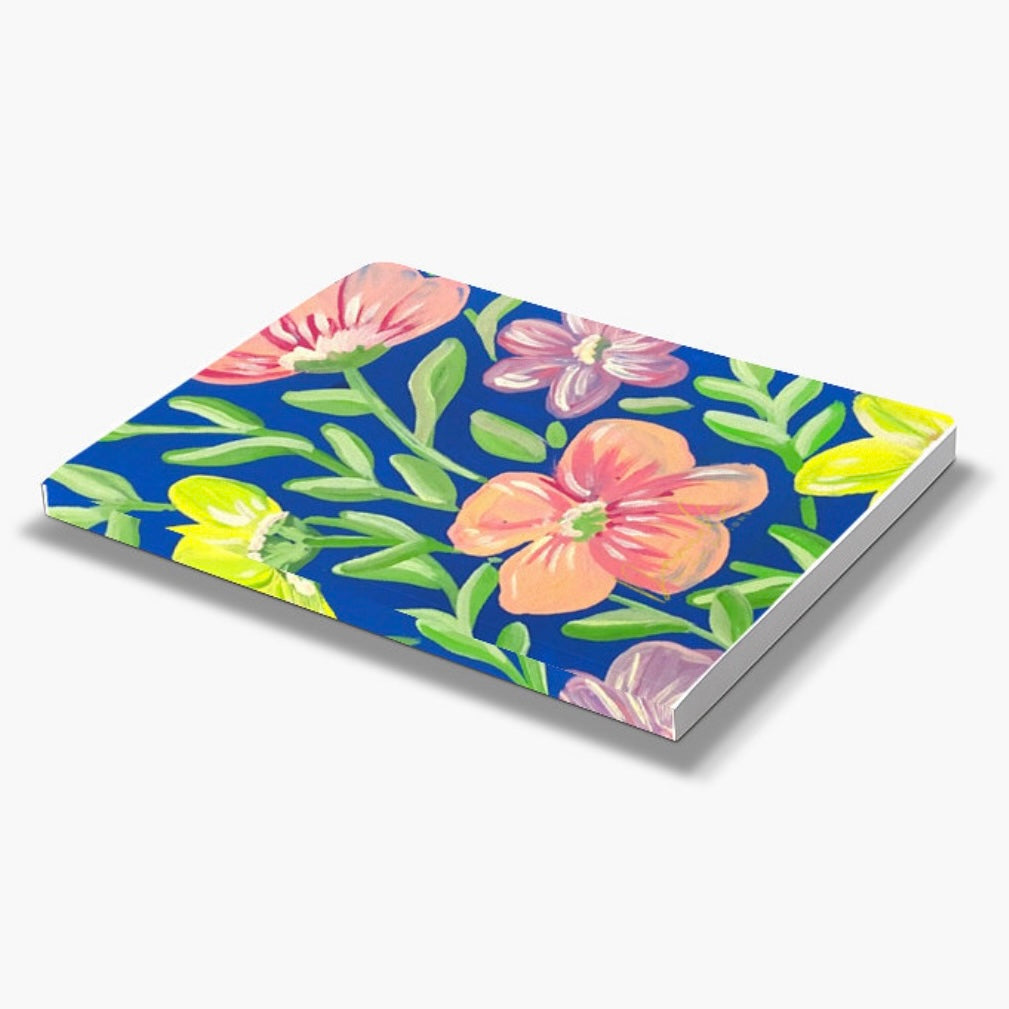 Colorful Flowers on Blue Layflat Notebook