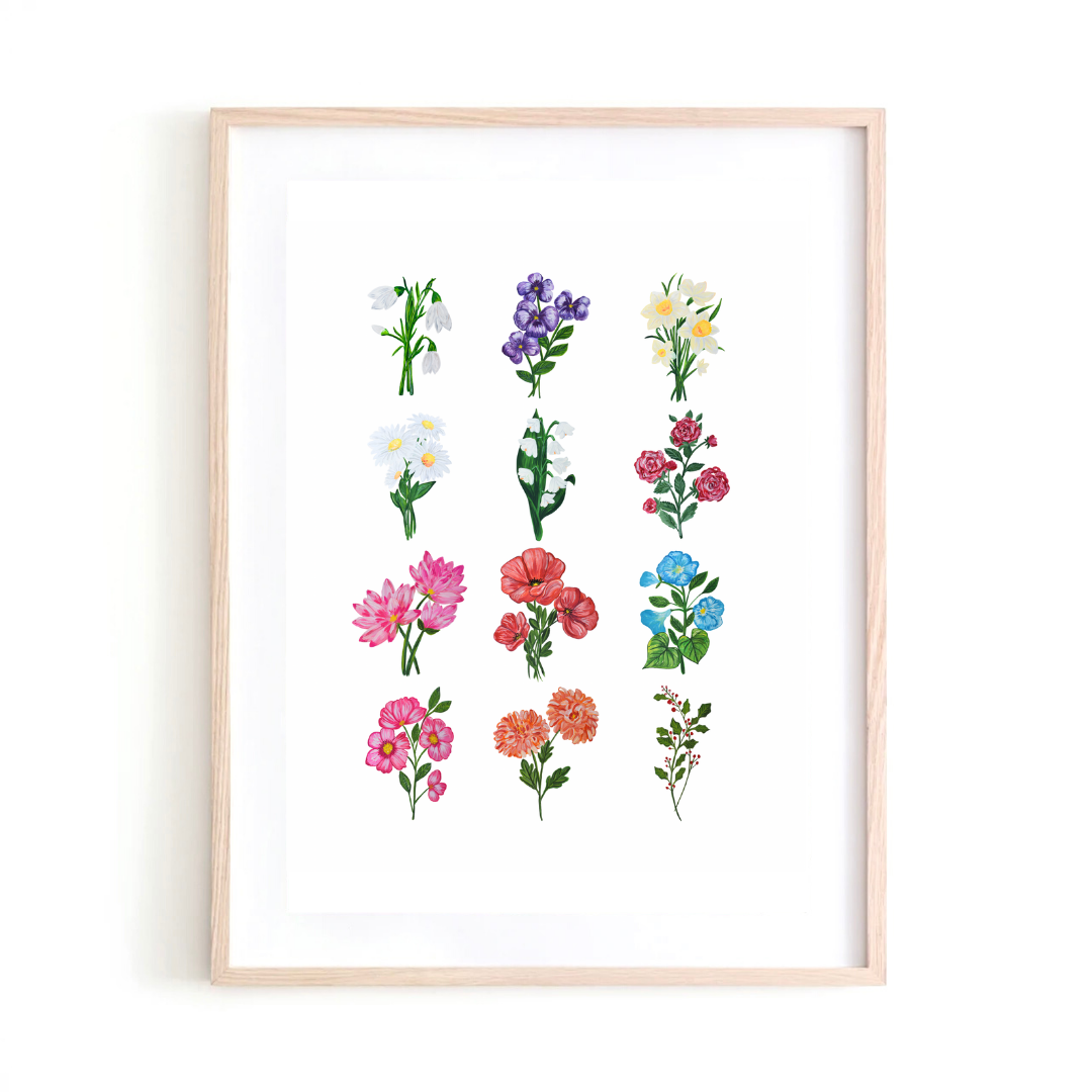 All Birth Month Flowers art print