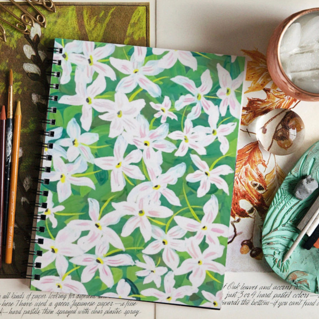 White Jasmine Spiral Lined Notebook