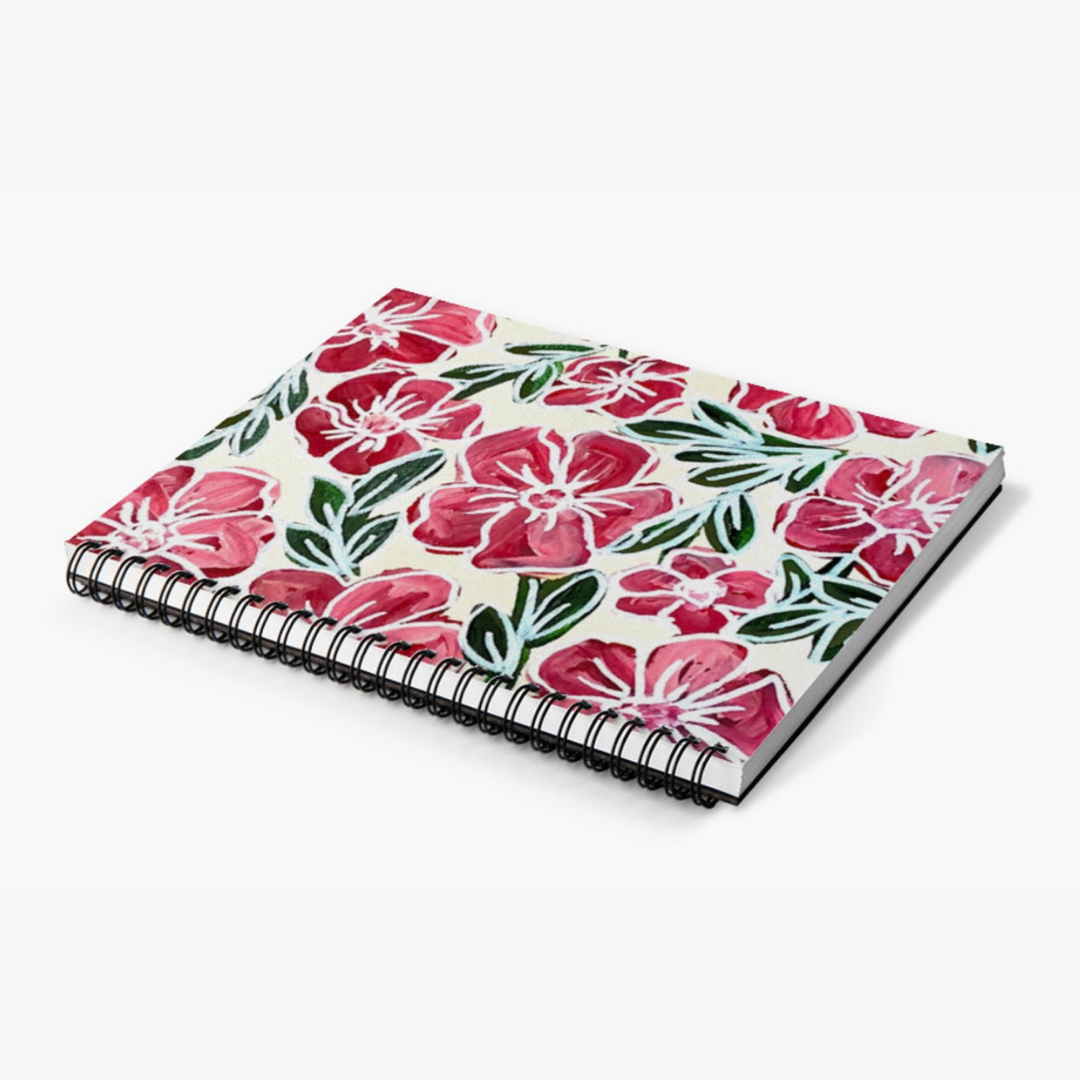 Bright pink Flowers Spiral Lined Notebook