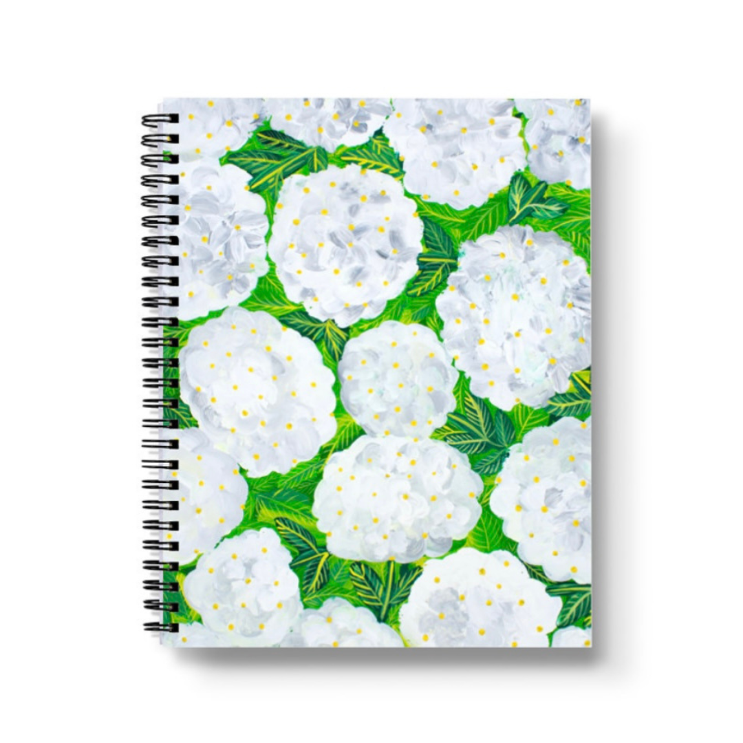 White Hydrangea Spiral Lined Notebook
