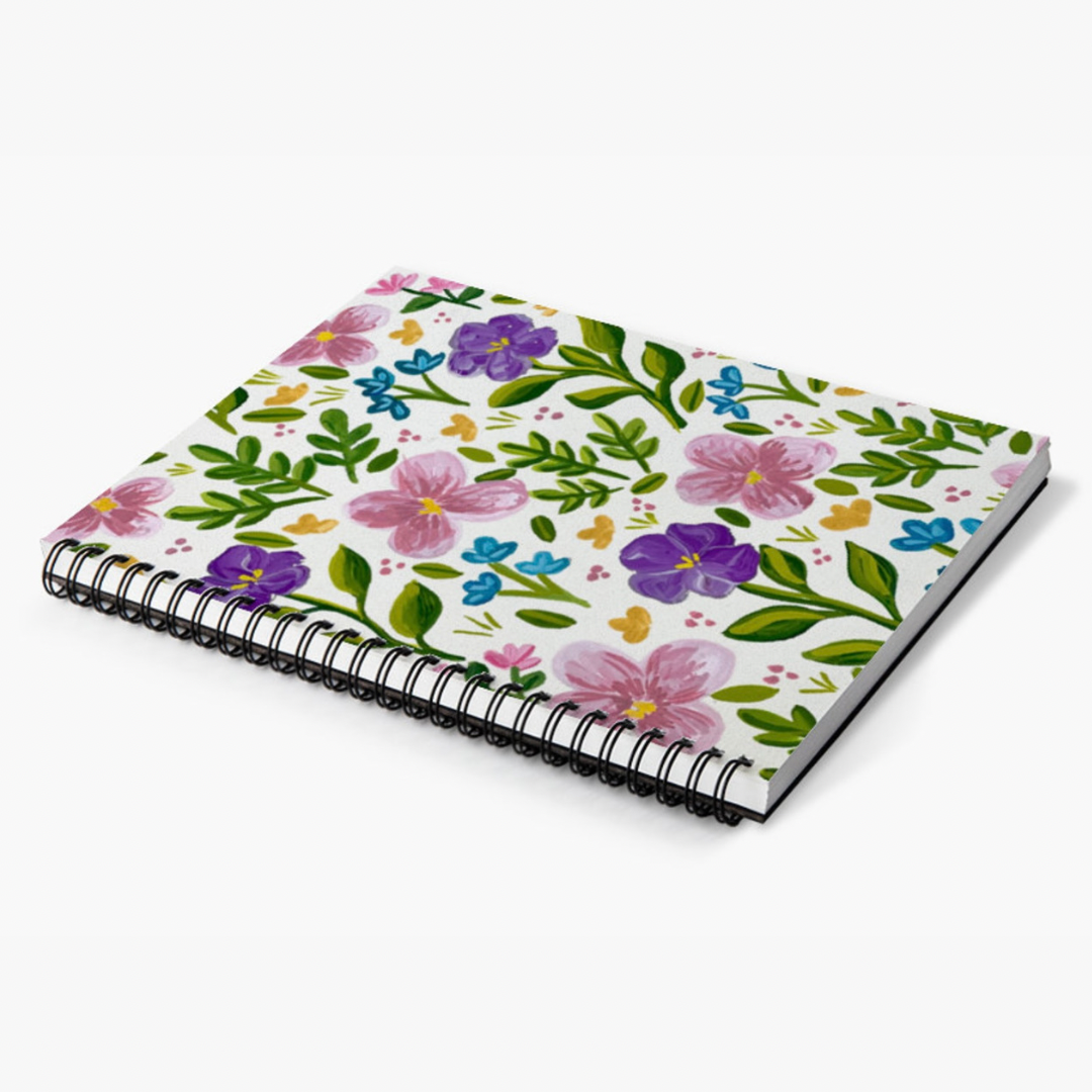 Pink and Purple Flowers Spiral Lined Notebook