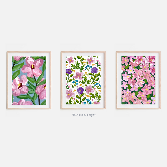 Triptych Flowers Pink
